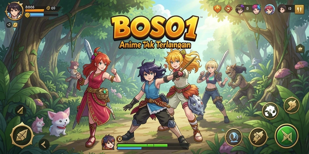 Screenshot utama BOS01 menampilkan aksi seru karakter Anime dalam pertempuran.