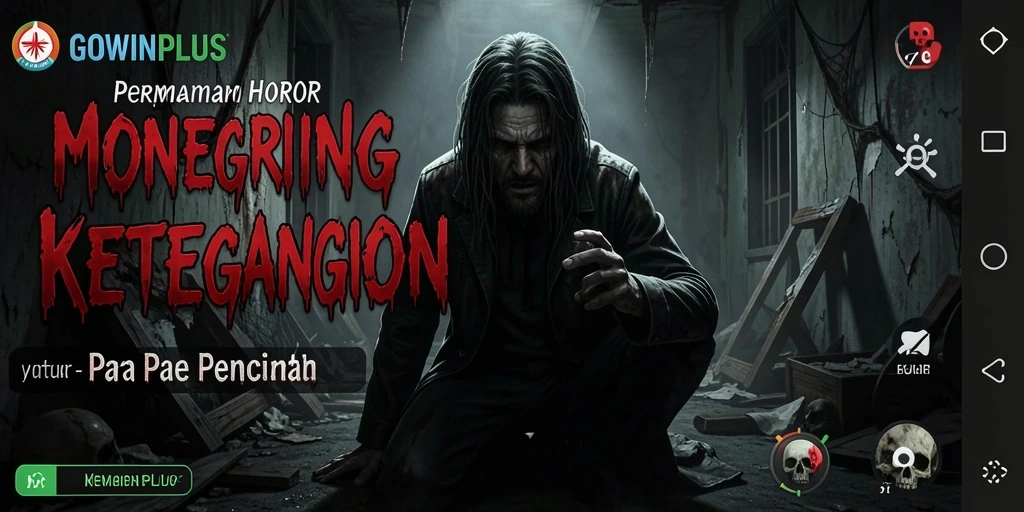 Gambar menegangkan tampilan gameplay di GOWINPLUS dengan suasana yang menyeramkan.