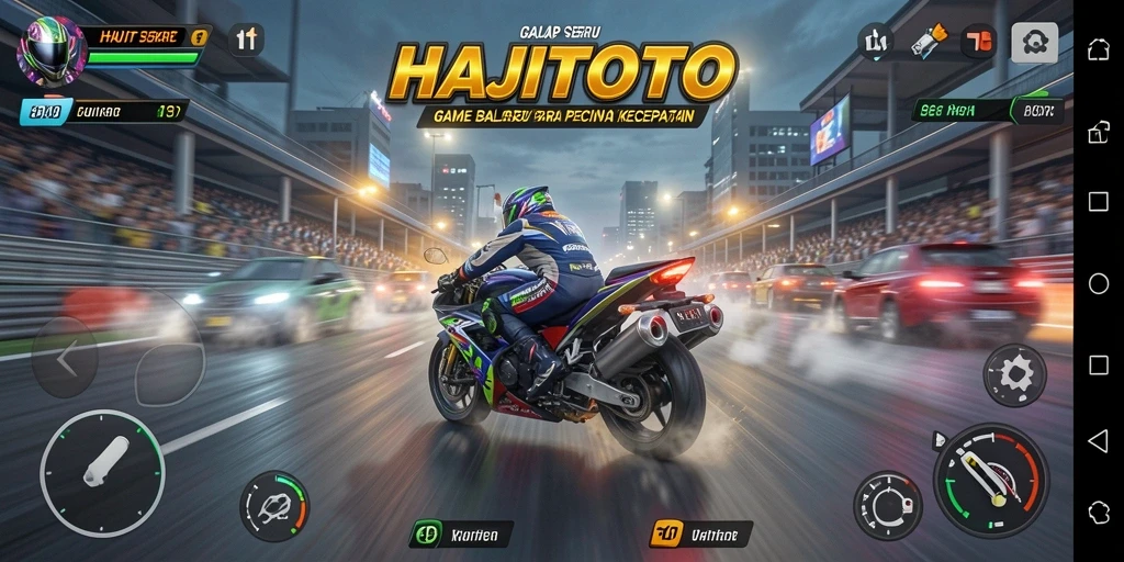 Screenshot gameplay HAJITOTO menampilkan momen balapan yang mendebarkan.