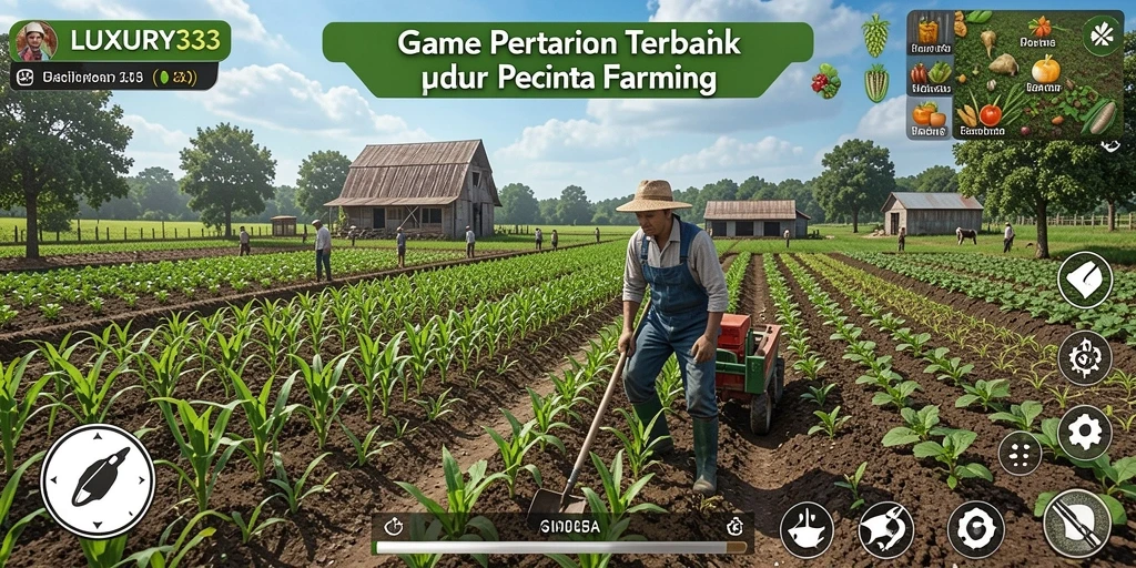 Screenshot gameplay <strong>LUXURY333</strong> menampilkan suasana kebun yang indah dan aktif.