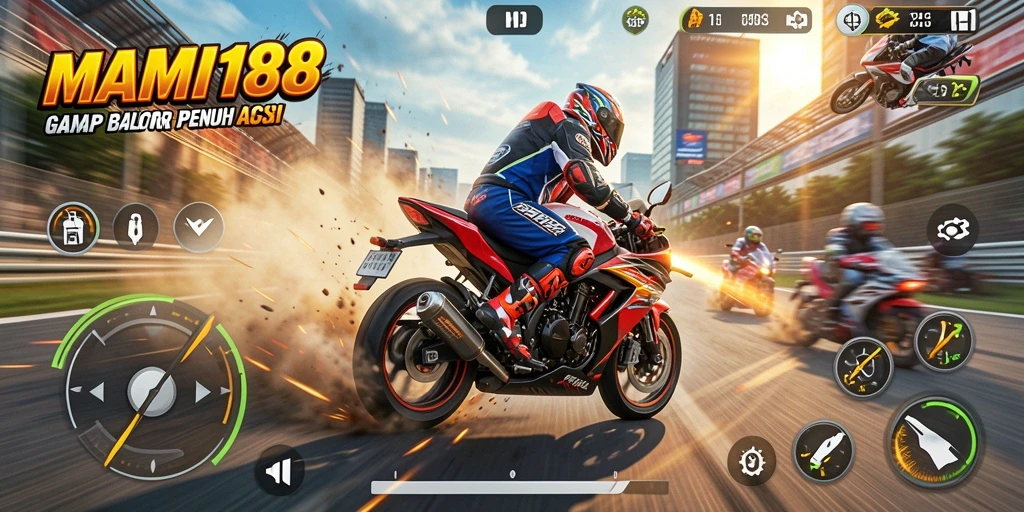 Gambaran gameplay MAMI188 dengan aksi balap motor yang intens.