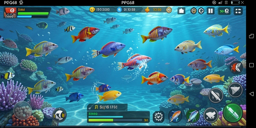 Tampilan gameplay PGG68 dengan efek tembak ikan yang menarik.
