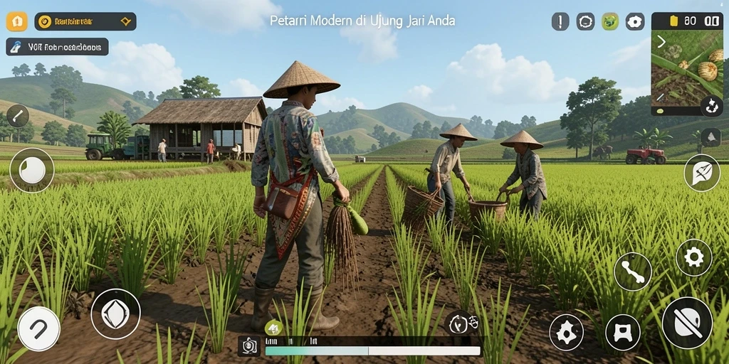 Tampilan gameplay <strong>V07</strong> yang menawan dengan lahan pertanian yang subur.