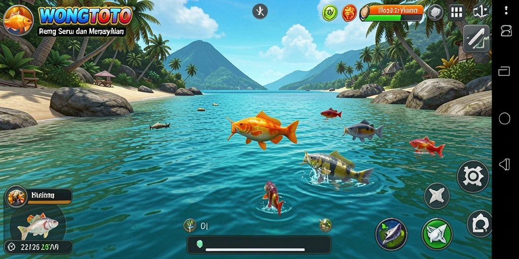 Gameplay memancing seru di WONGTOTO dengan berbagai jenis ikan.