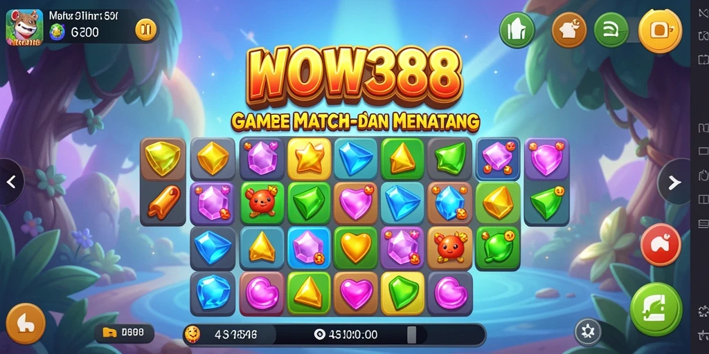 Tangkapan layar aksi permainan WOW388 Match-3 yang menarik.